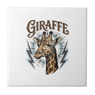Vintage Engraved Giraffe Lightning T-Shirt Design_ Tile