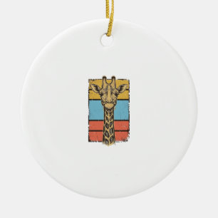 Vintage Engraved Giraffe Retro Stripes Shirt Desig Ceramic Tree Decoration