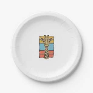 Vintage Engraved Giraffe Retro Stripes Shirt Desig Paper Plate