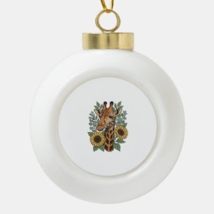 Vintage Engraved Giraffe Sunflower Floral Shirt_1 Ceramic Ball Christmas Ornament