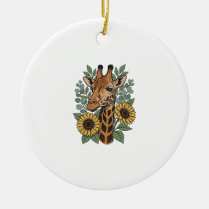 Vintage Engraved Giraffe Sunflower Floral Shirt_1 Ceramic Tree Decoration