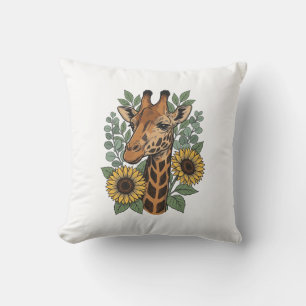 Vintage Engraved Giraffe Sunflower Floral Shirt_1 Cushion