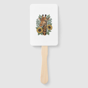 Vintage Engraved Giraffe Sunflower Floral Shirt_1 Hand Fan