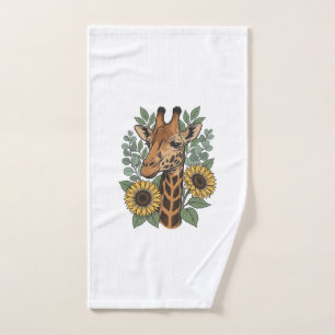 Vintage Engraved Giraffe Sunflower Floral Shirt_1 Hand Towel