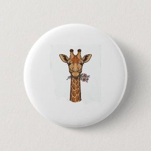 Vintage Engraved Giraffe With Flowers Shirt_1 6 Cm Round Badge