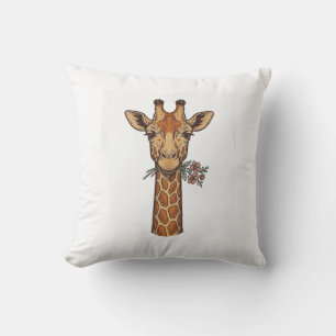 Vintage Engraved Giraffe With Flowers Shirt_1 Cushion