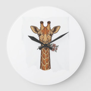 Vintage Engraved Giraffe With Flowers Shirt_1 Large Clock