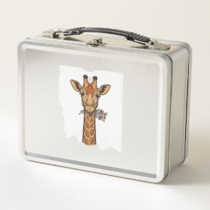 Vintage Engraved Giraffe With Flowers Shirt_1 Metal Lunch Box