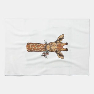 Vintage Engraved Giraffe With Flowers Shirt_1 Tea Towel