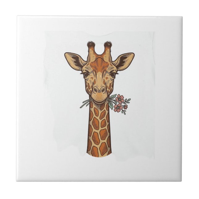 Vintage Engraved Giraffe With Flowers Shirt_1 Tile (Front)