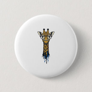 Vintage Engraved Giraffe With Glasses Design_1 6 Cm Round Badge