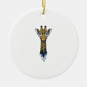 Vintage Engraved Giraffe With Glasses Design_1 Ceramic Tree Decoration