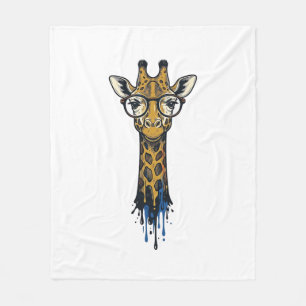 Vintage Engraved Giraffe With Glasses Design_1 Fleece Blanket