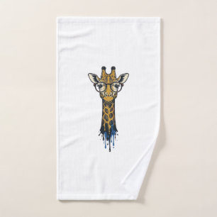 Vintage Engraved Giraffe With Glasses Design_1 Hand Towel