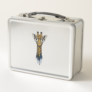 Vintage Engraved Giraffe With Glasses Design_1 Metal Lunch Box