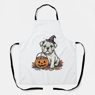 Vintage Engraved Halloween Bulldog Pumpkin Design_ Apron
