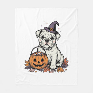 Vintage Engraved Halloween Bulldog Pumpkin Design_ Fleece Blanket