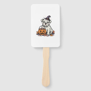 Vintage Engraved Halloween Bulldog Pumpkin Design_ Hand Fan