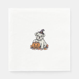 Vintage Engraved Halloween Bulldog Pumpkin Design_ Napkin