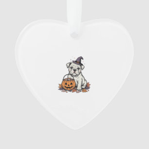 Vintage Engraved Halloween Bulldog Pumpkin Design_ Ornament