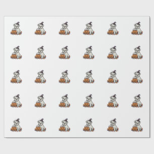 Vintage Engraved Halloween Bulldog Pumpkin Design_ Wrapping Paper