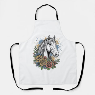 Vintage Engraved Horse Floral Vector Shirt Design_ Apron