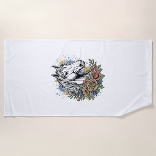 Vintage Engraved Horse Floral Vector Shirt Design_ Beach Towel