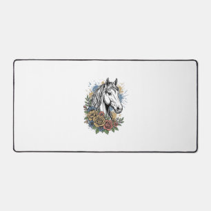 Vintage Engraved Horse Floral Vector Shirt Design_ Desk Mat