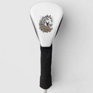 Vintage Engraved Horse Floral Vector Shirt Design_ Golf Head Cover