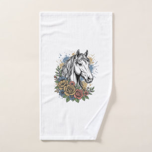 Vintage Engraved Horse Floral Vector Shirt Design_ Hand Towel