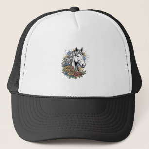 Vintage Engraved Horse Floral Vector Shirt Design_ Trucker Hat