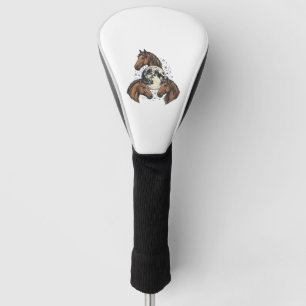 Vintage Engraved Horse Moon Vector T-Shirt Design_ Golf Head Cover
