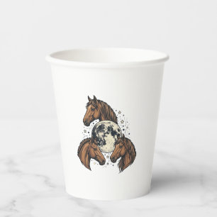 Vintage Engraved Horse Moon Vector T-Shirt Design_ Paper Cups