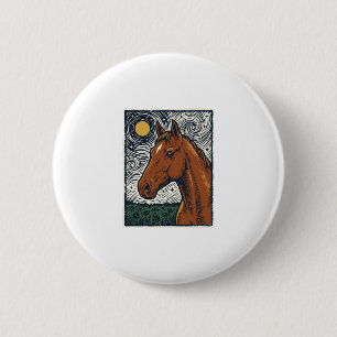 Vintage Engraved Horse Starry Night Art Design 6 Cm Round Badge