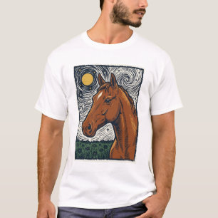Vintage Engraved Horse Starry Night Art Design T-Shirt