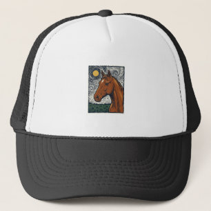 Vintage Engraved Horse Starry Night Art Design Trucker Hat