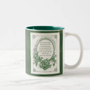 Vintage Engraved Irish Blessing and Floral Frame Two-Tone Coffee Mug
