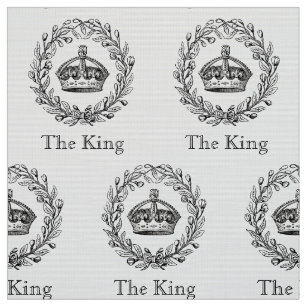 Vintage Engraved King's Crown and Laurel Wreath Fabric