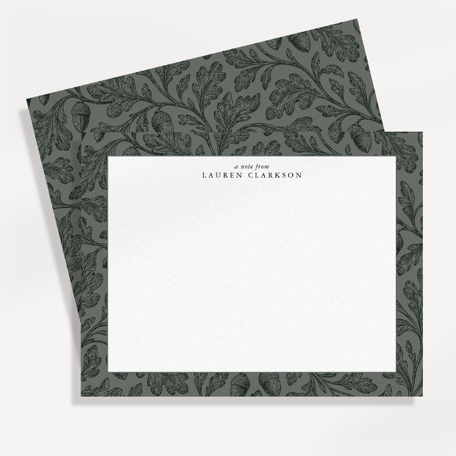 Vintage Engraved Oak Leaf Green Note Card (Creator Uploaded)