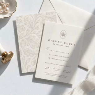 Vintage Engraved Oak Wedding RSVP Card