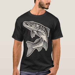 Vintage Engraved Pike Fish Illustration T-Shirt
