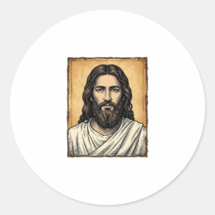 Vintage Engraved Religious Portrait Shirt Design_1 Classic Round Sticker