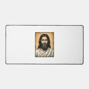 Vintage Engraved Religious Portrait Shirt Design_1 Desk Mat