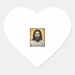 Vintage Engraved Religious Portrait Shirt Design_1 Heart Sticker