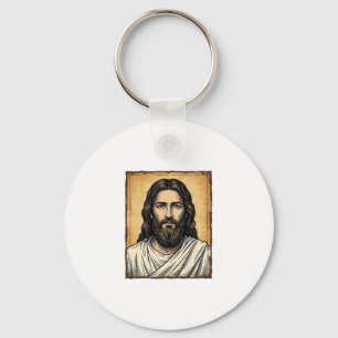 Vintage Engraved Religious Portrait Shirt Design_1 Key Ring