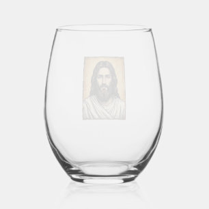 Vintage Engraved Religious Portrait Shirt Design_1 Stemless Wine Glass