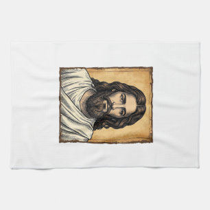 Vintage Engraved Religious Portrait Shirt Design_1 Tea Towel