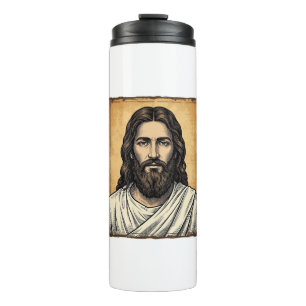 Vintage Engraved Religious Portrait Shirt Design_1 Thermal Tumbler