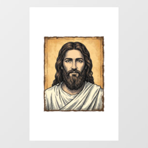 Vintage Engraved Religious Portrait Shirt Design_1 Window Cling