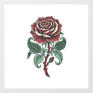 Vintage Engraved Rose Floral Shirt Design_1 Window Cling